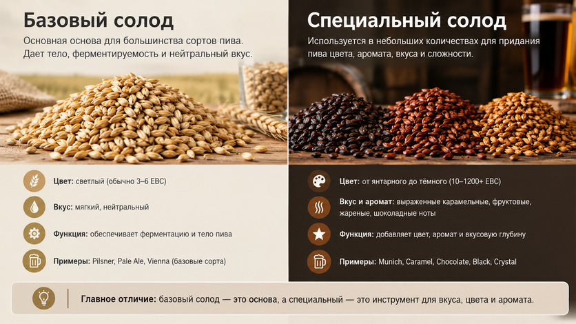 Базовый и специальный солод в чем разница
