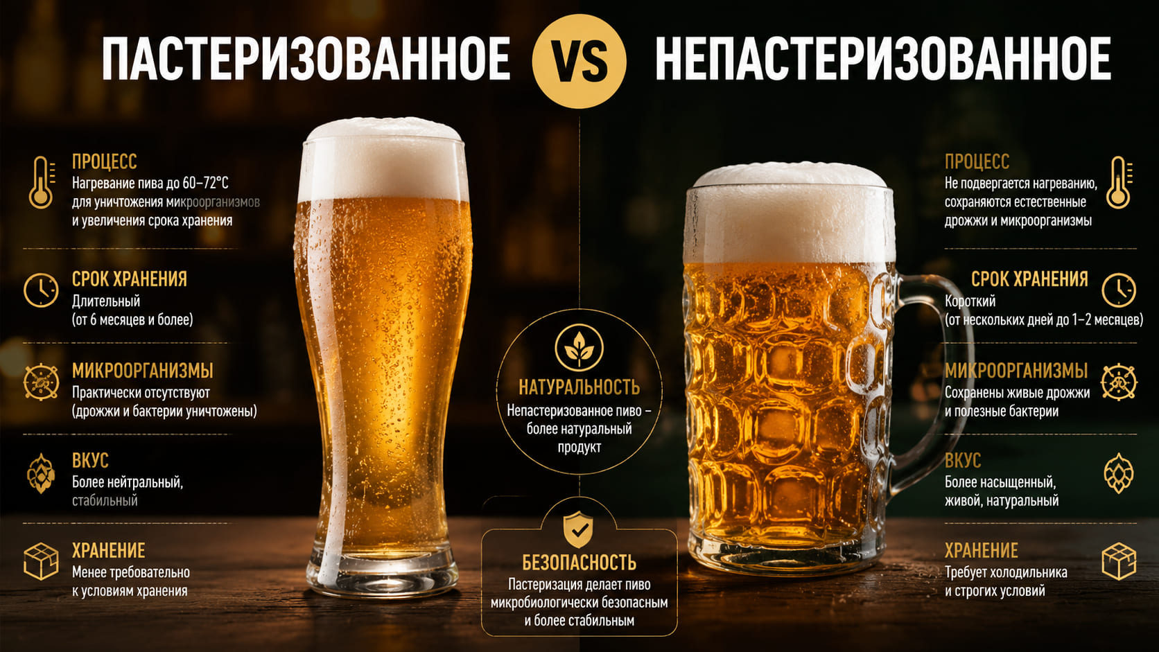 Пастеризованное и непастеризованное пиво